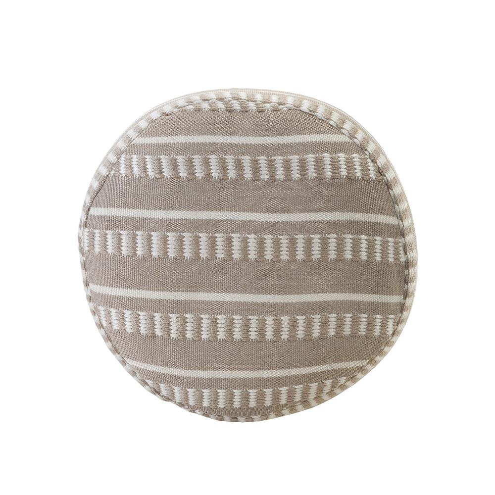 20" Brown Polyester Round Striped Indoor Outdoor Pouf Ottoman. Picture 2