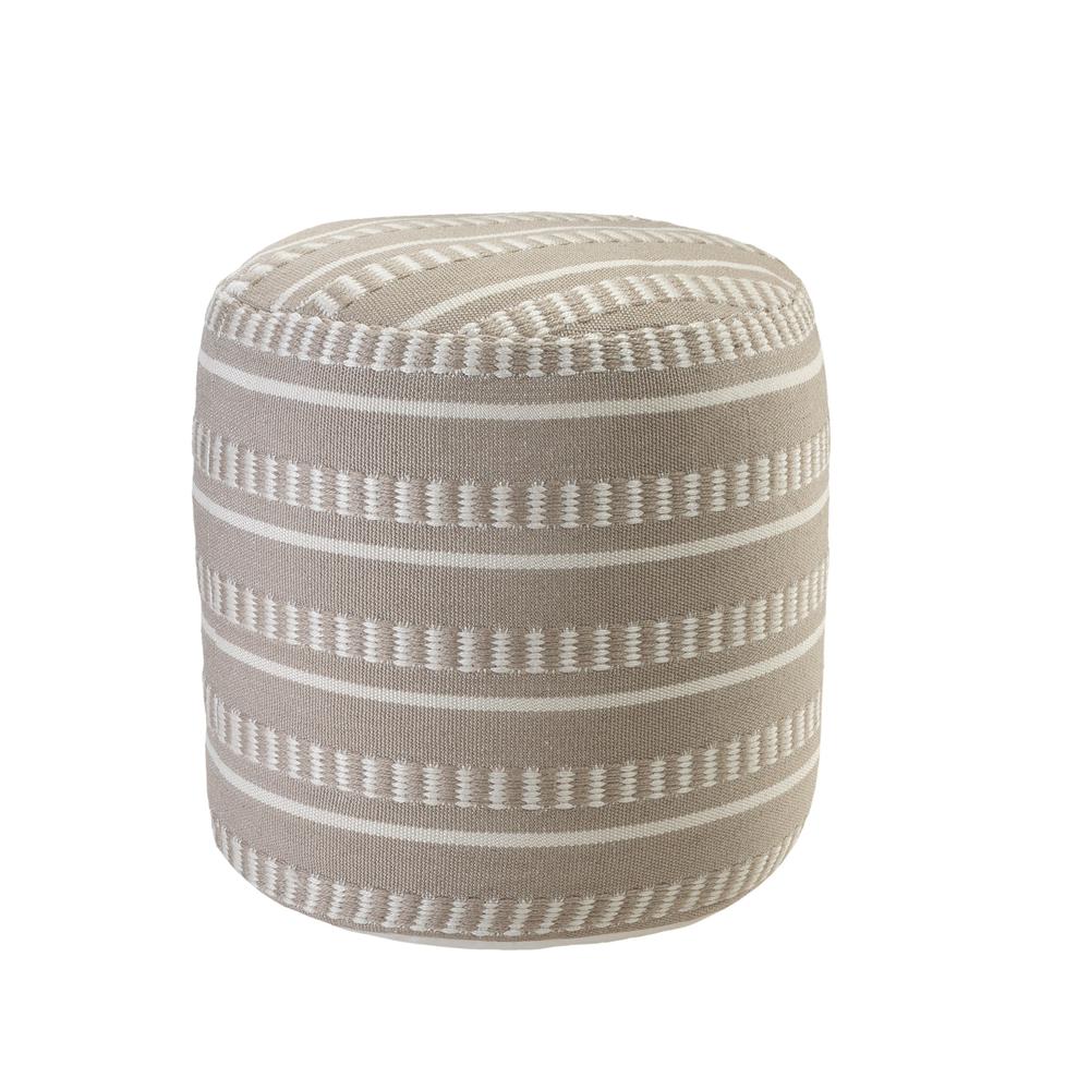 20" Brown Polyester Round Striped Indoor Outdoor Pouf Ottoman. Picture 4