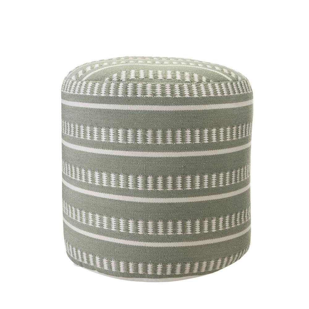 20" Green Polyester Round Striped Indoor Outdoor Pouf Ottoman. Picture 1