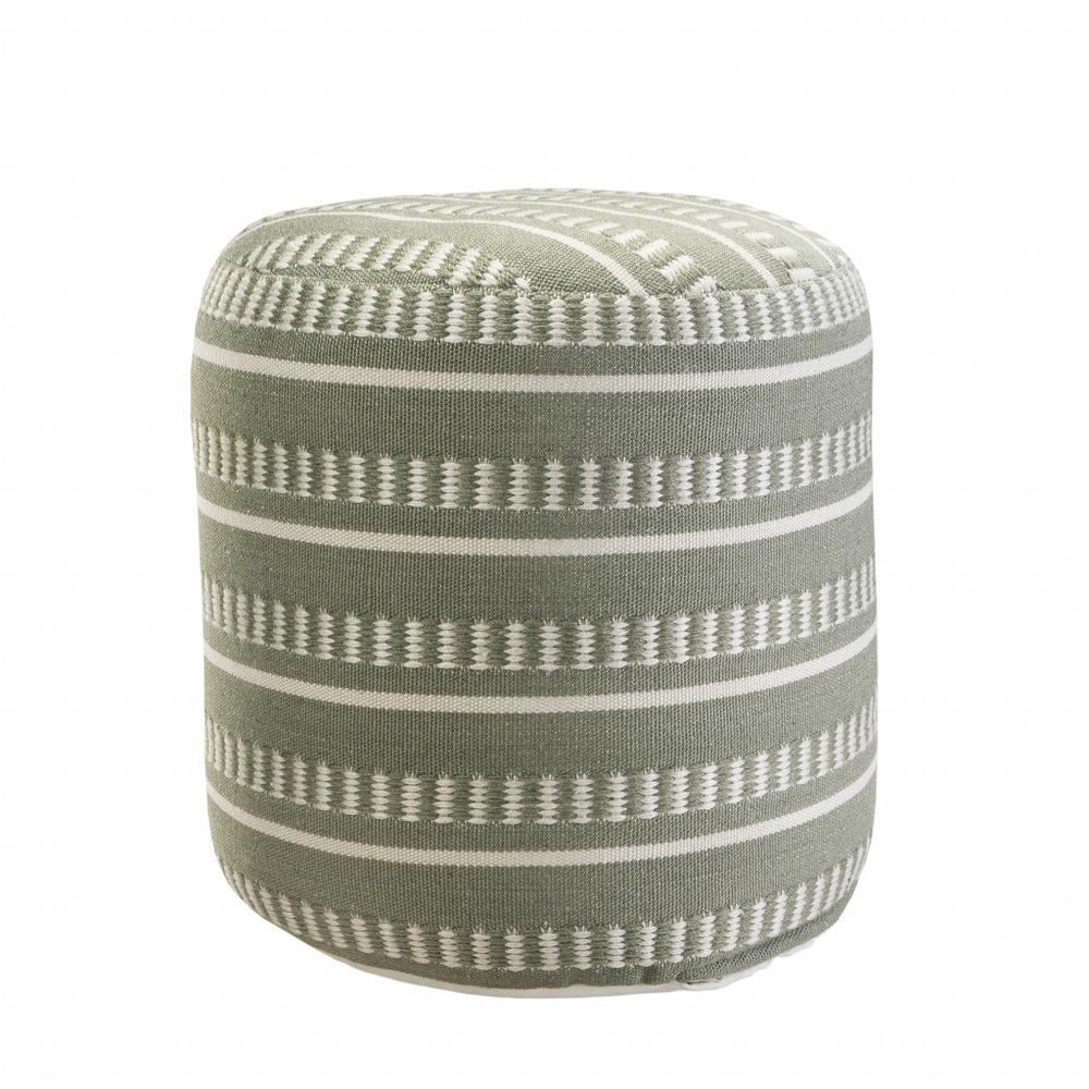 20" Green Polyester Round Striped Indoor Outdoor Pouf Ottoman. Picture 4