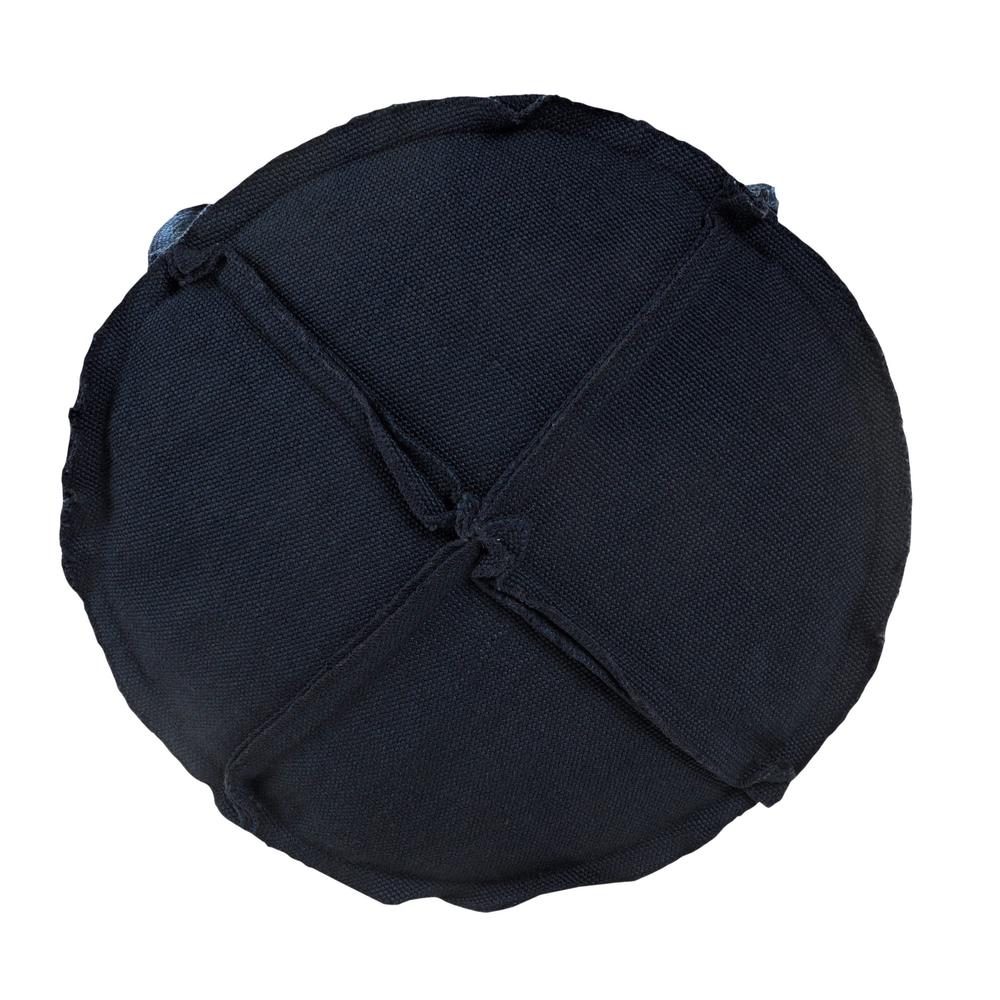 20" Blue Polyester Round Patchwork Indoor Outdoor Pouf Ottoman. Picture 2