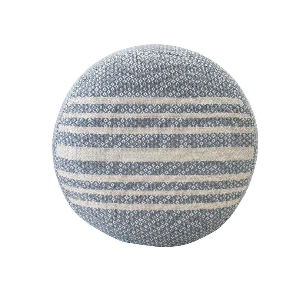 20" Blue Polyester Round Striped Indoor Outdoor Pouf Ottoman. Picture 2