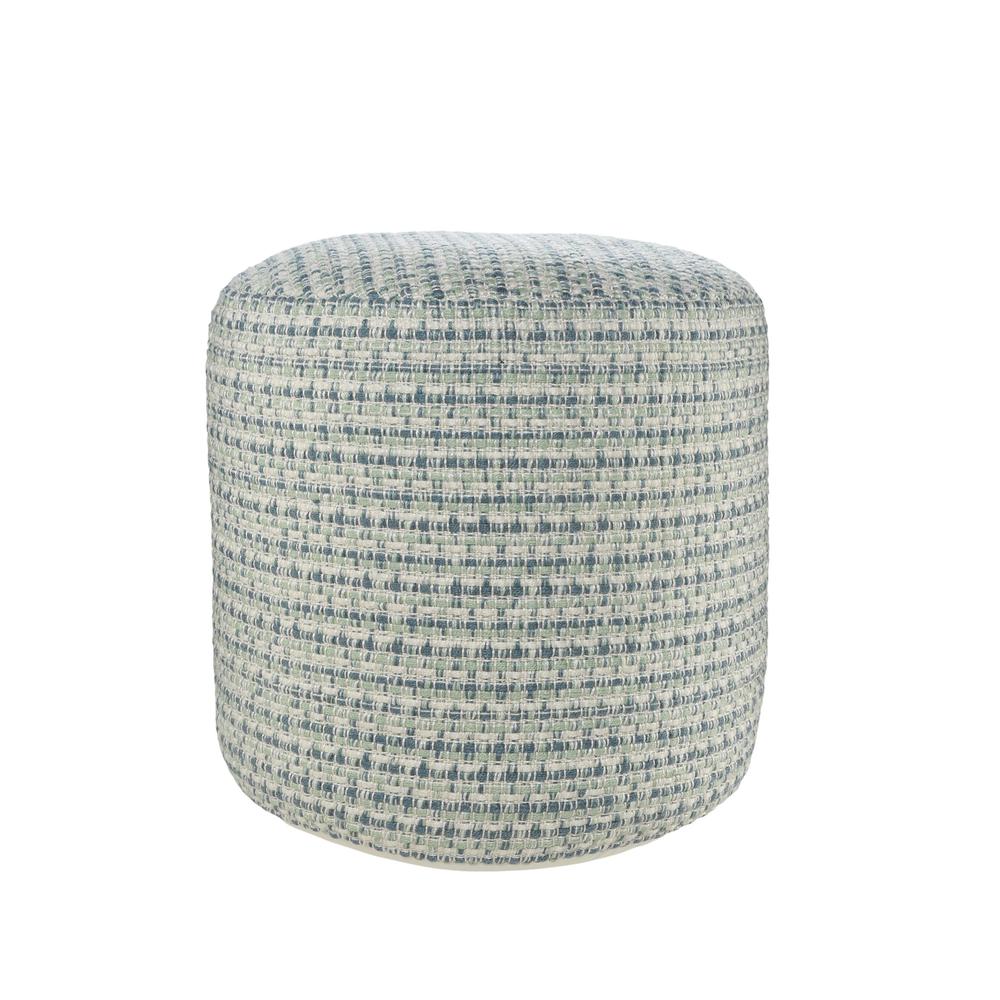 20" Blue Polyester Round Geometric Indoor Outdoor Pouf Ottoman. Picture 1