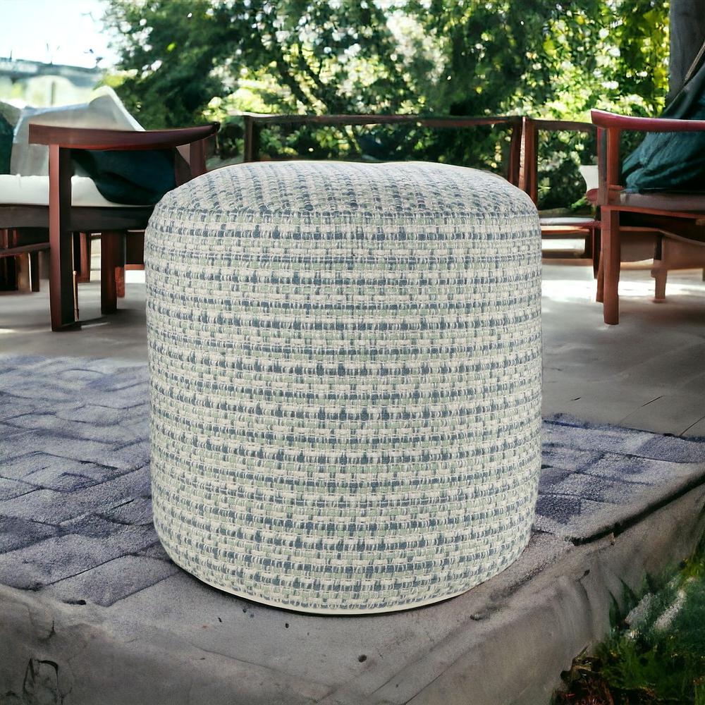 20" Blue Polyester Round Geometric Indoor Outdoor Pouf Ottoman. Picture 6