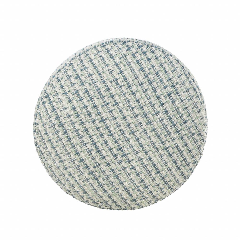 20" Blue Polyester Round Geometric Indoor Outdoor Pouf Ottoman. Picture 2