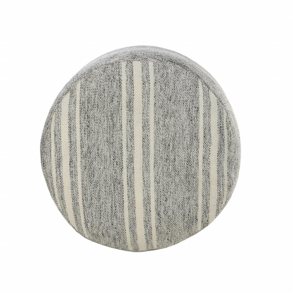18" Gray Polyester Round Striped Indoor Outdoor Pouf Ottoman. Picture 2