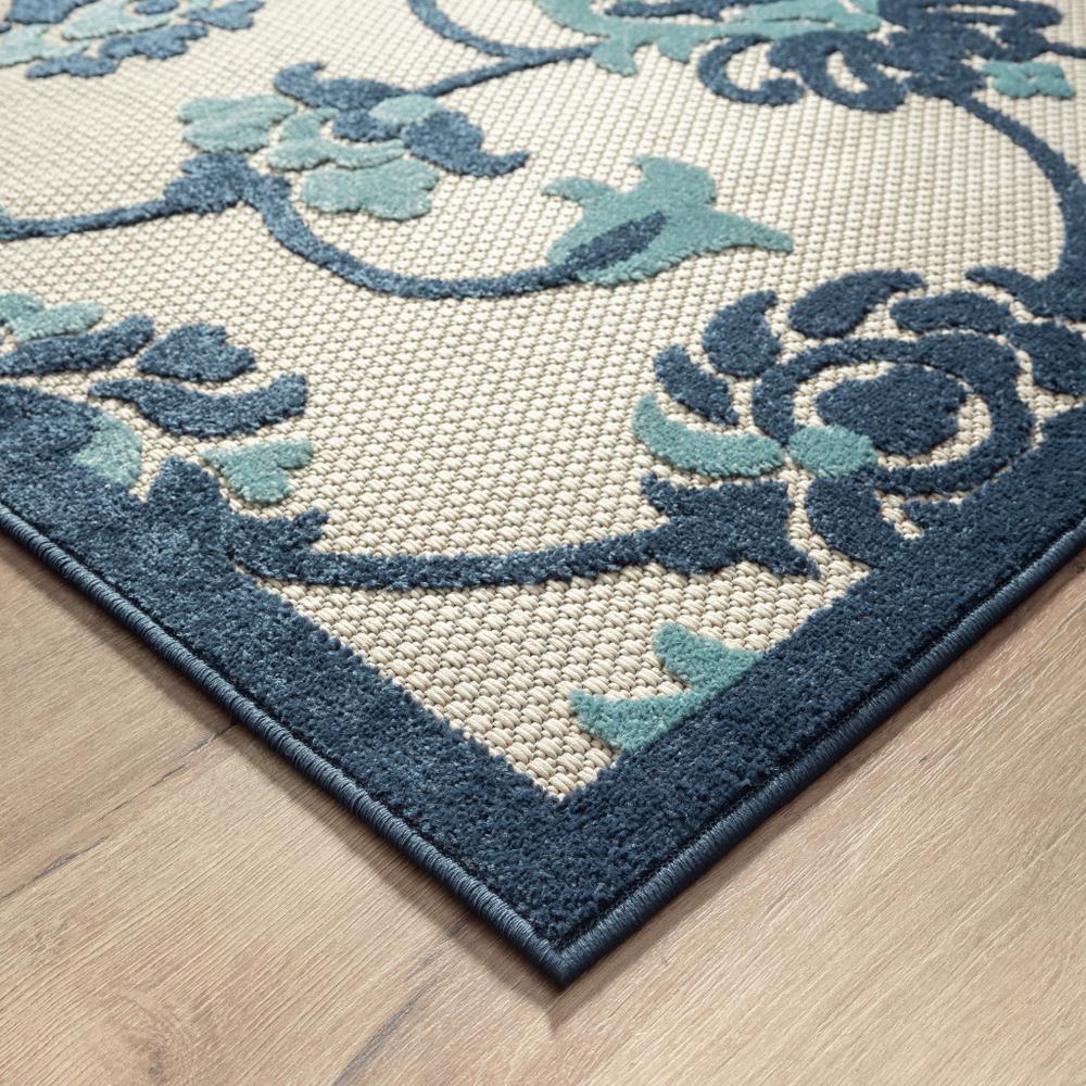 2' X 3' Blue Floral Non Skid Indoor Outdoor Area Rug. Picture 7