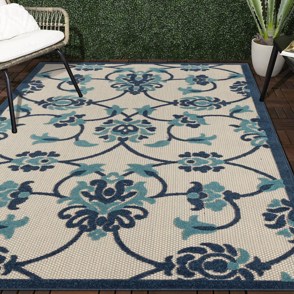 4' X 6' Blue Floral Non Skid Indoor Outdoor Area Rug. Picture 9