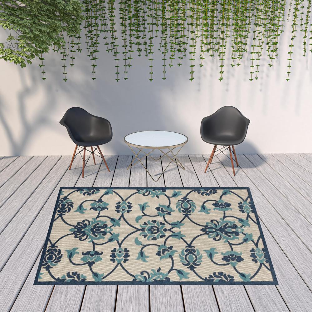 8' X 10' Blue Floral Non Skid Indoor Outdoor Area Rug. Picture 3