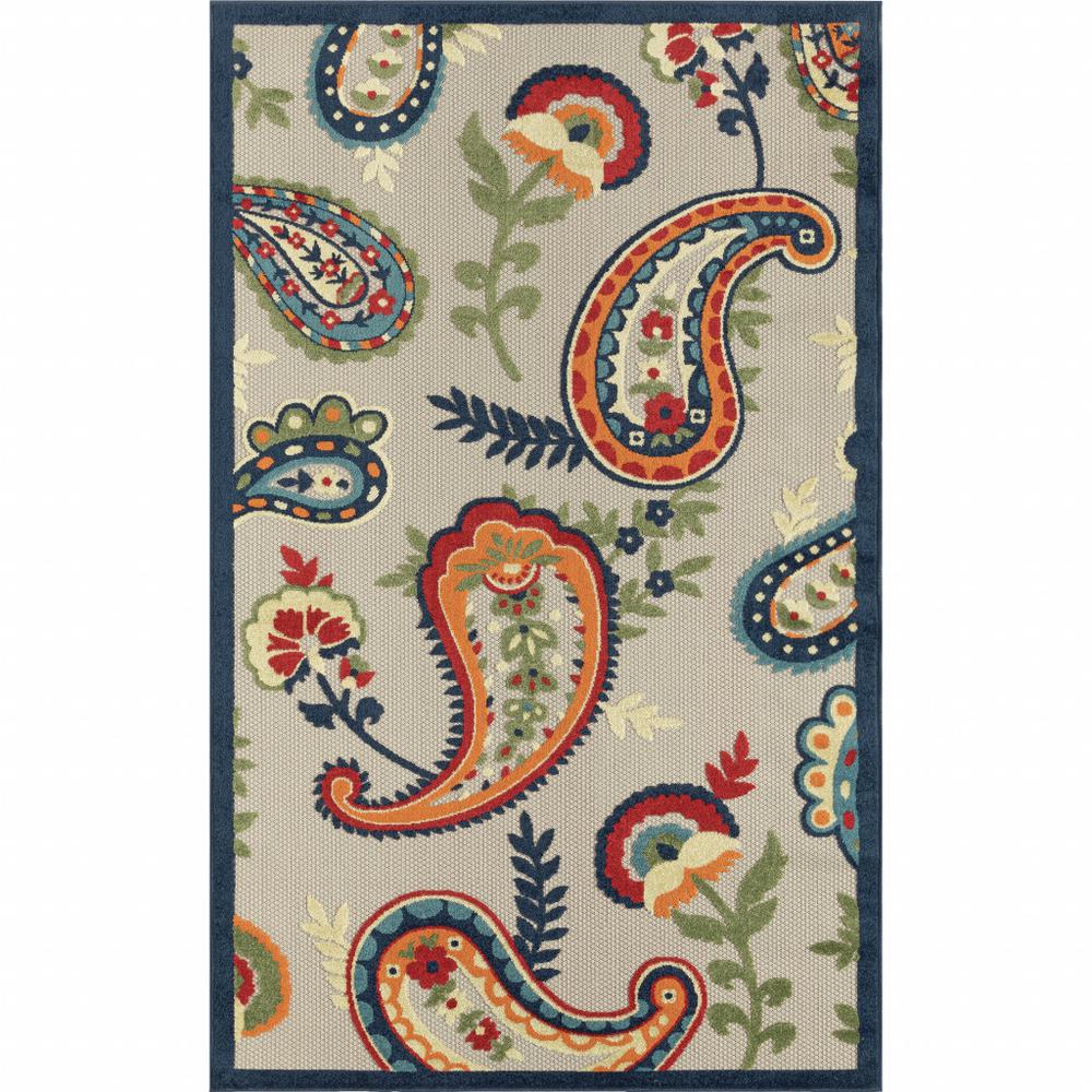 4' X 6' Blue Paisley Non Skid Indoor Outdoor Area Rug. Picture 1