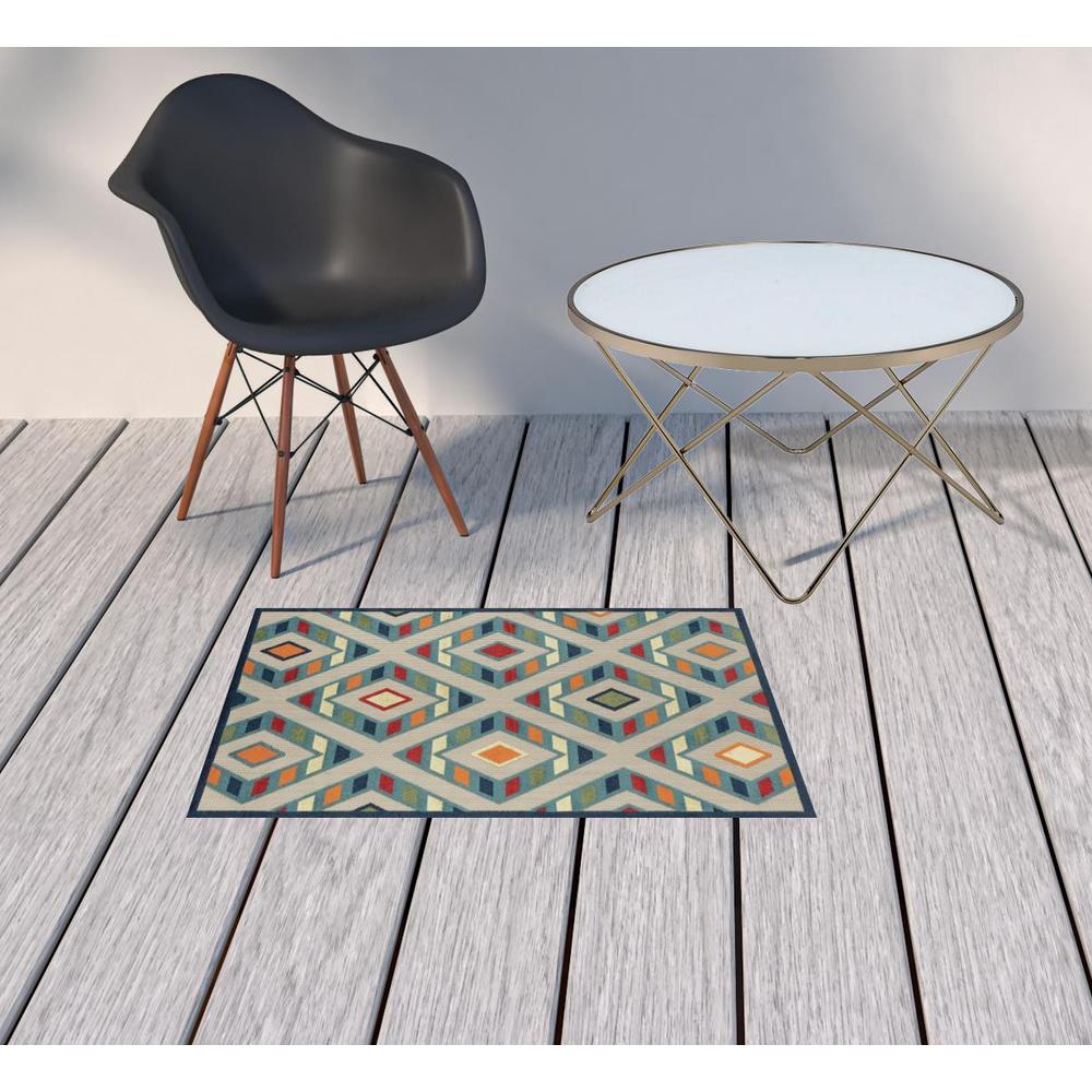 2' X 3' Blue Striped Non Skid Indoor Outdoor Area Rug. Picture 2