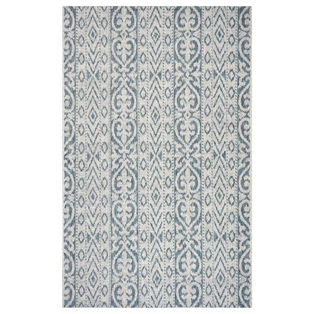 2' X 3' Blue Damask Indoor Outdoor Area Rug. Picture 1
