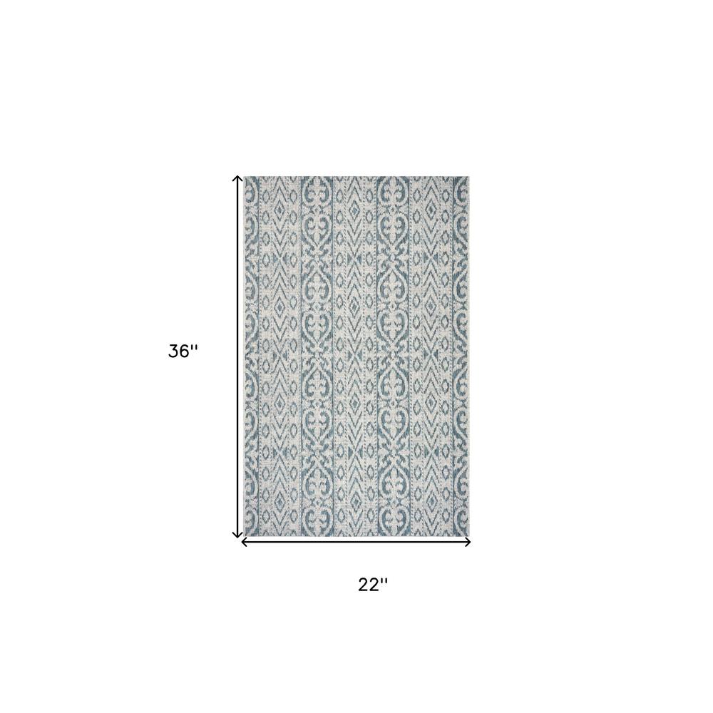 2' X 3' Blue Damask Indoor Outdoor Area Rug. Picture 6