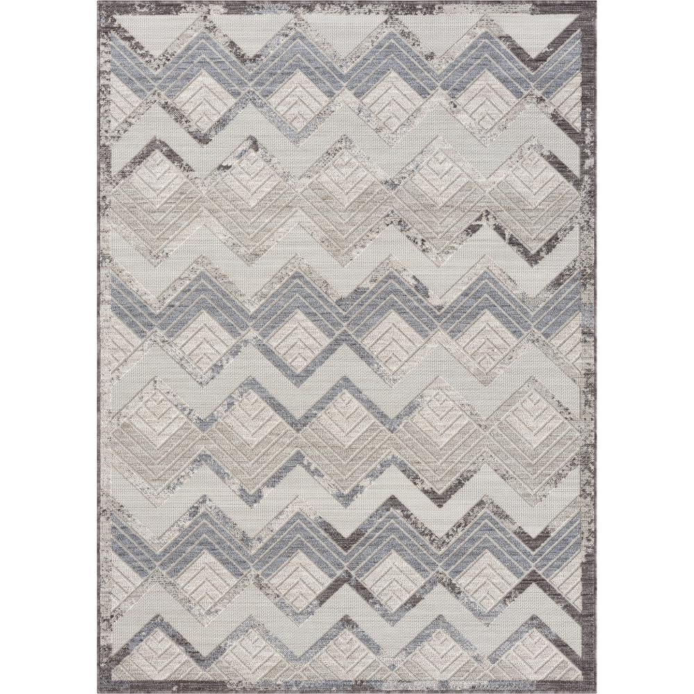 5' X 7' Blue And Ivory Chevron Indoor Outdoor Area Rug. Picture 1
