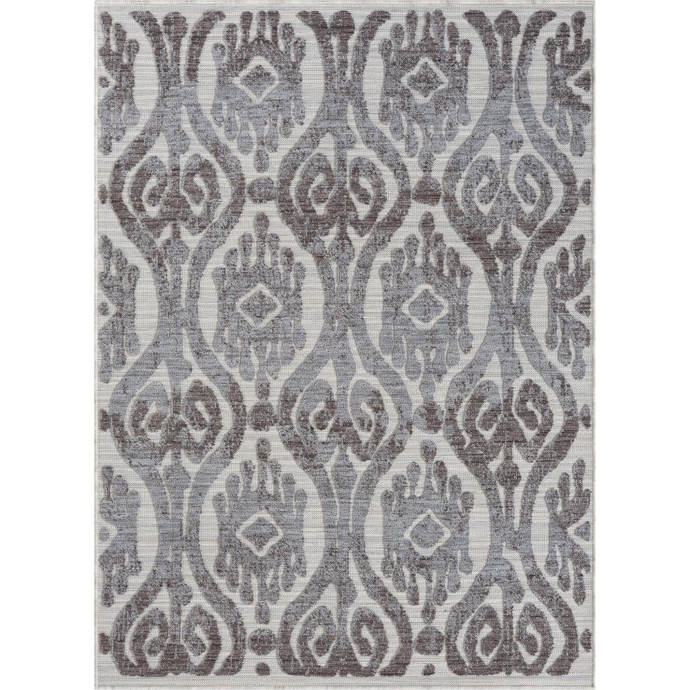 8' X 9' Blue And Gray Damask Indoor Outdoor Area Rug. Picture 1