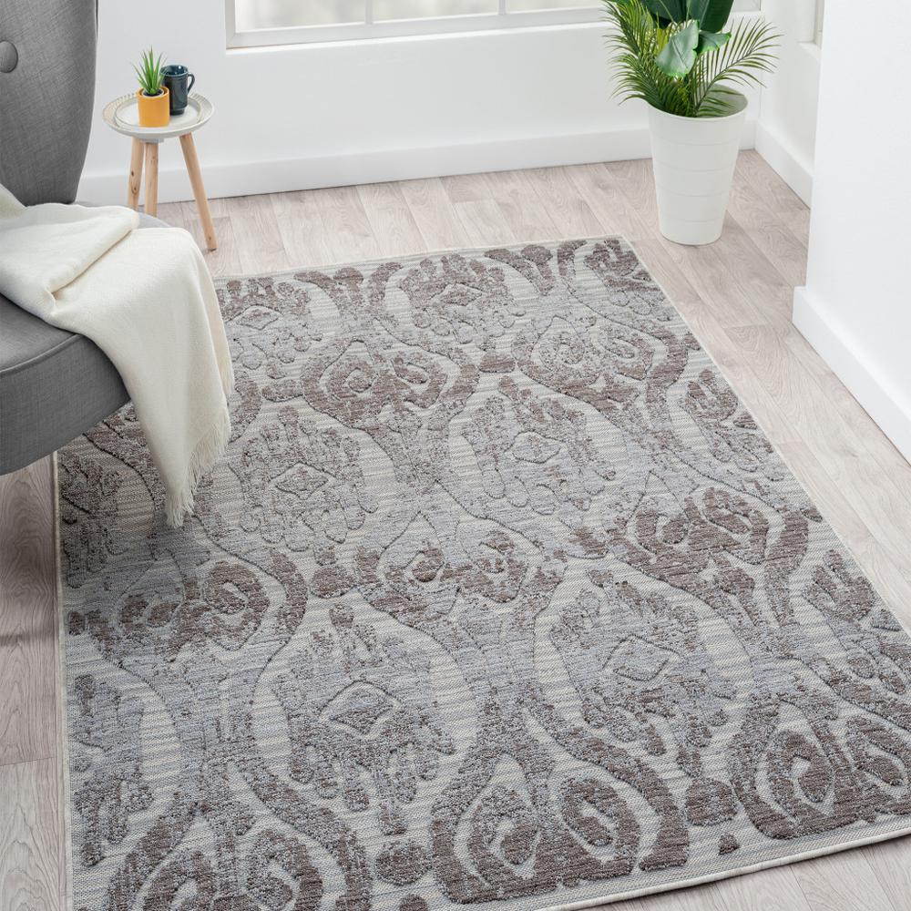 8' X 9' Blue And Gray Damask Indoor Outdoor Area Rug. Picture 7
