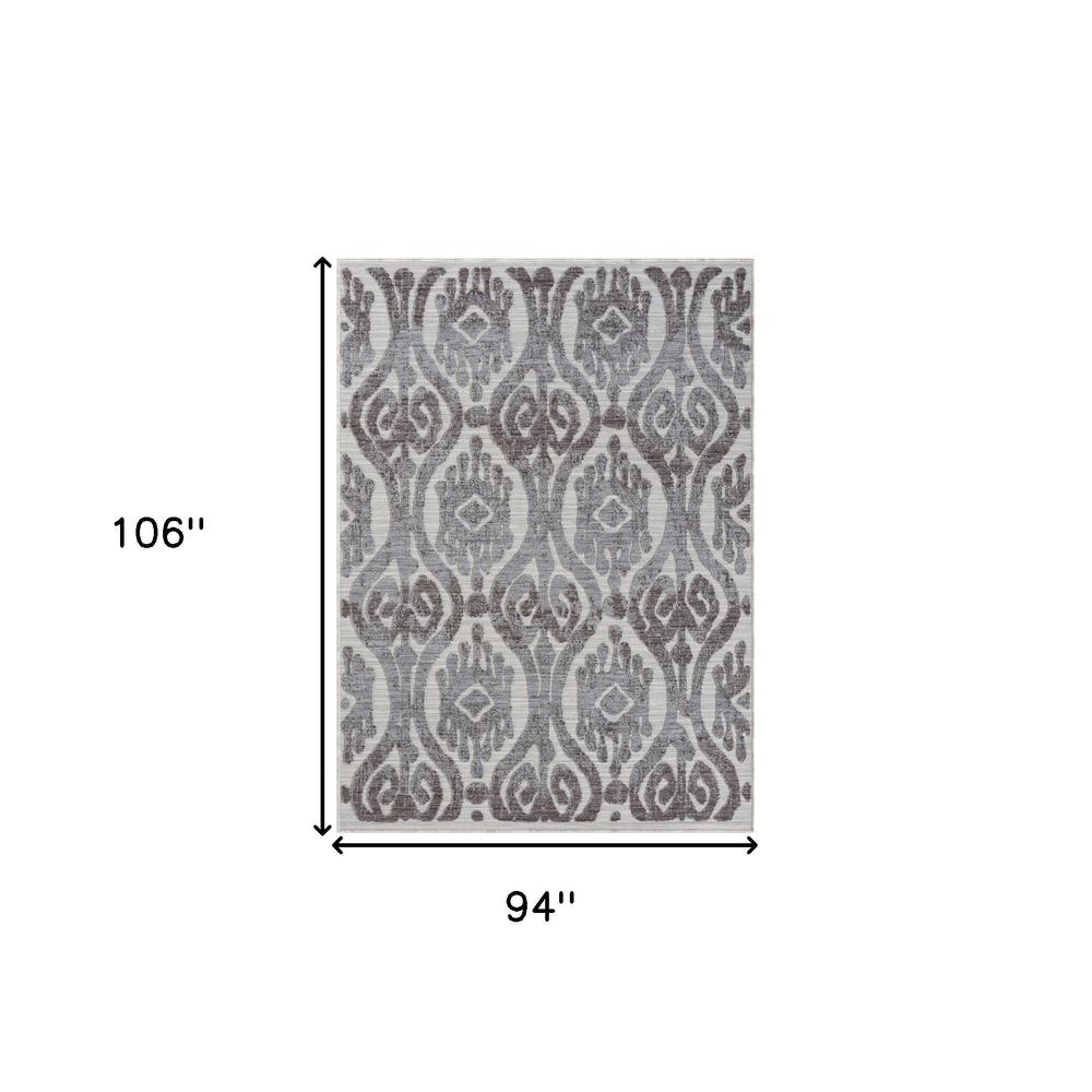 8' X 9' Blue And Gray Damask Indoor Outdoor Area Rug. Picture 8