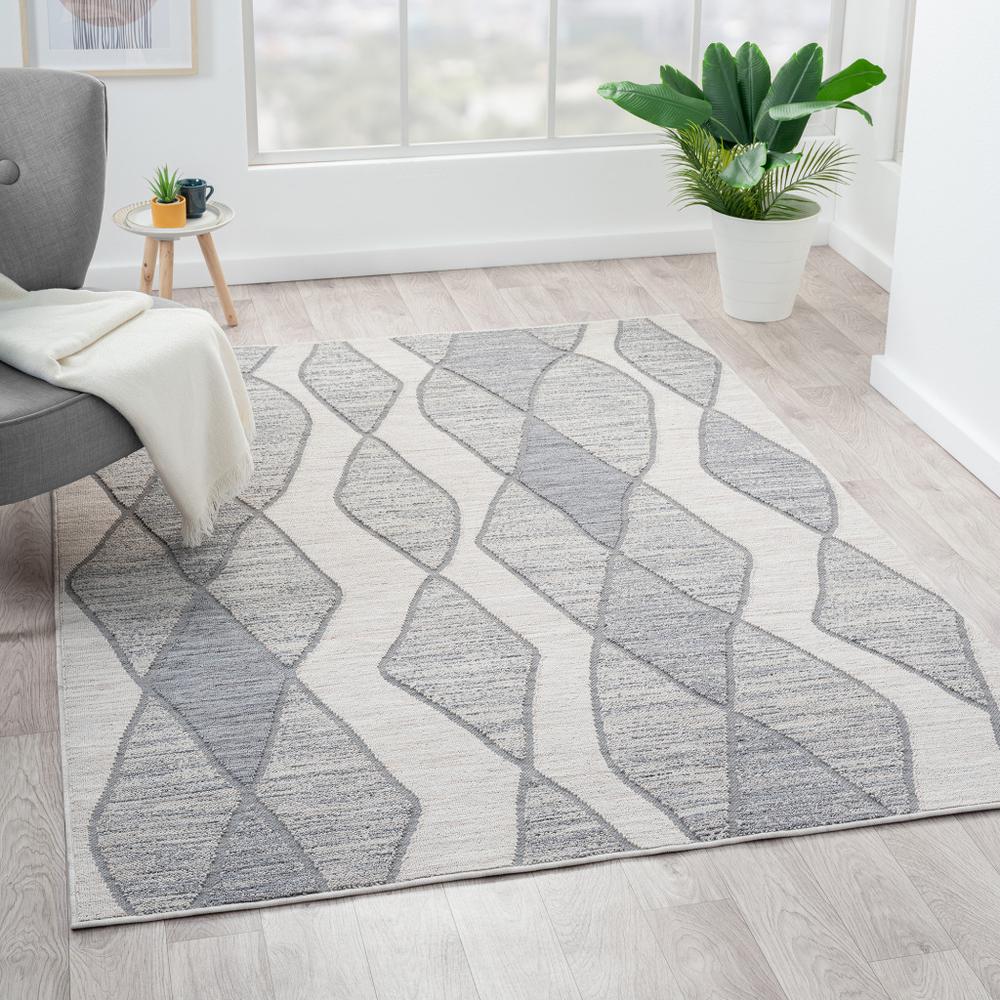 8' X 11' Blue And Gray Geometric Indoor Outdoor Area Rug. Picture 6