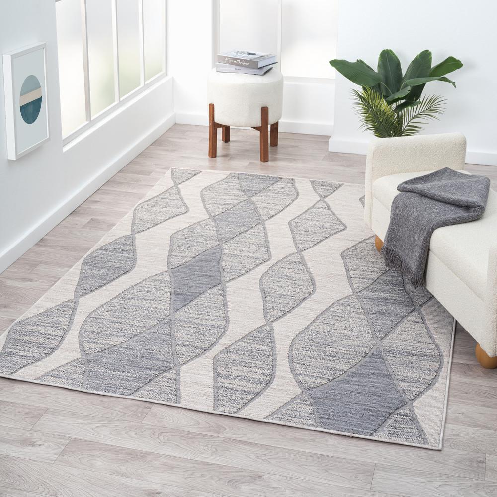 8' X 11' Blue And Gray Geometric Indoor Outdoor Area Rug. Picture 7
