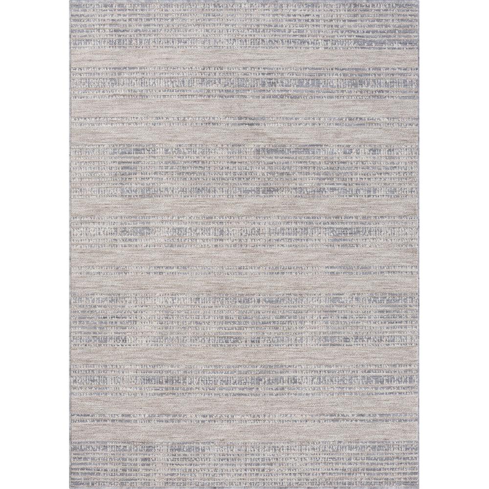 5' X 7' Ivory And Blue Striped Indoor Outdoor Area Rug. Picture 1