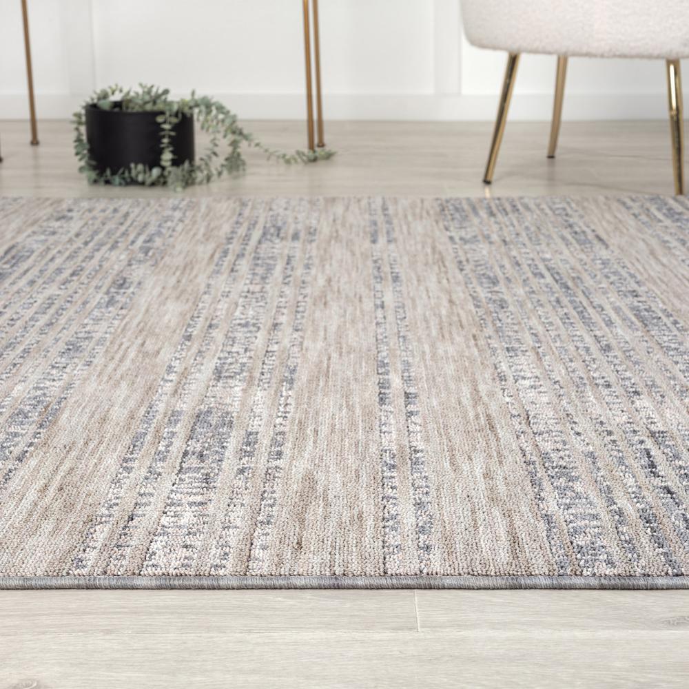 5' X 7' Ivory And Blue Striped Indoor Outdoor Area Rug. Picture 7