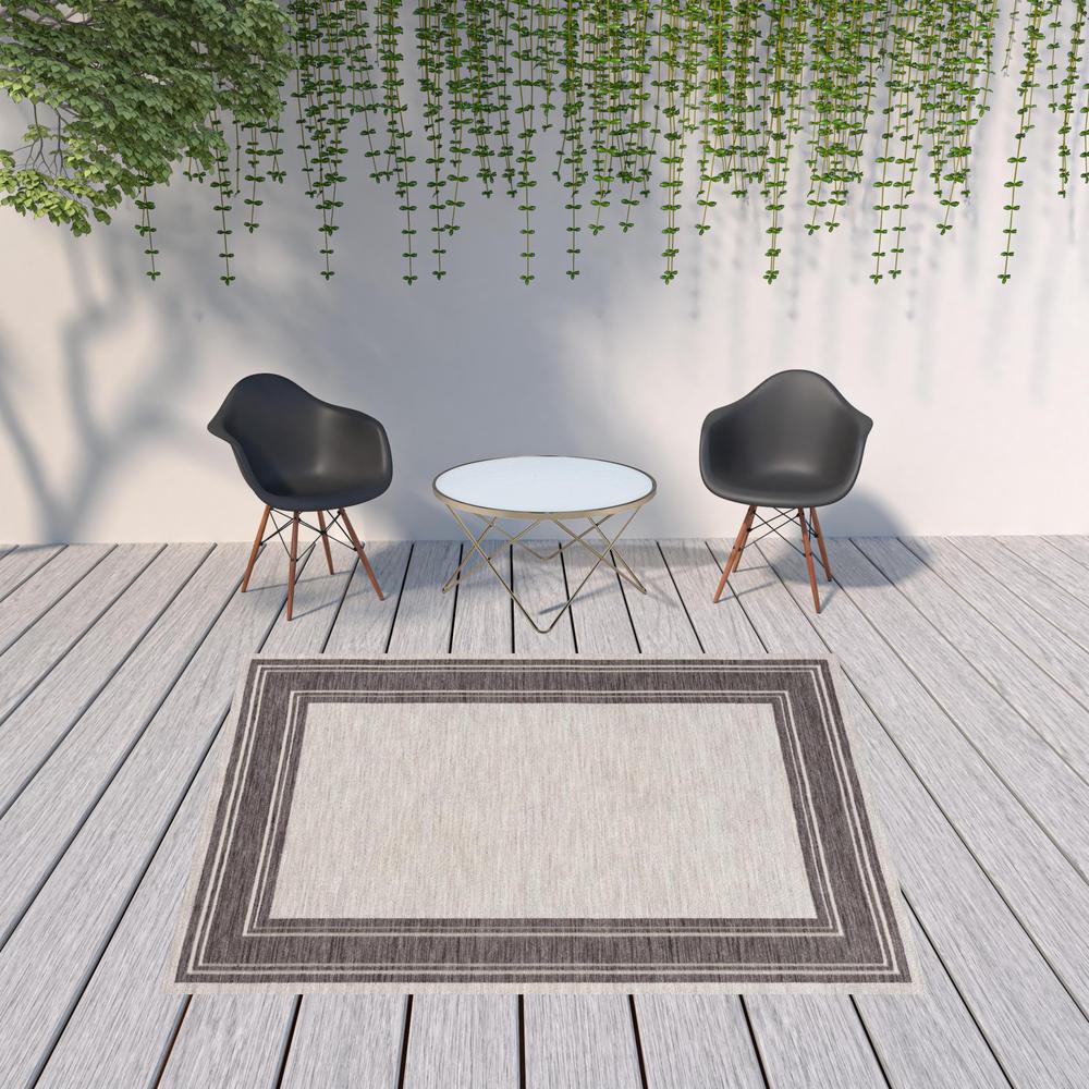 8' X 9' Gray And Ivory Indoor Outdoor Area Rug. Picture 2