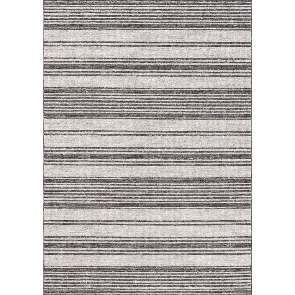 5' X 7' Gray And Ivory Striped Indoor Outdoor Area Rug. Picture 1