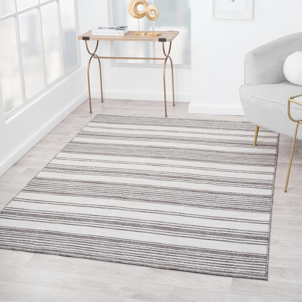 5' X 7' Gray And Ivory Striped Indoor Outdoor Area Rug. Picture 3