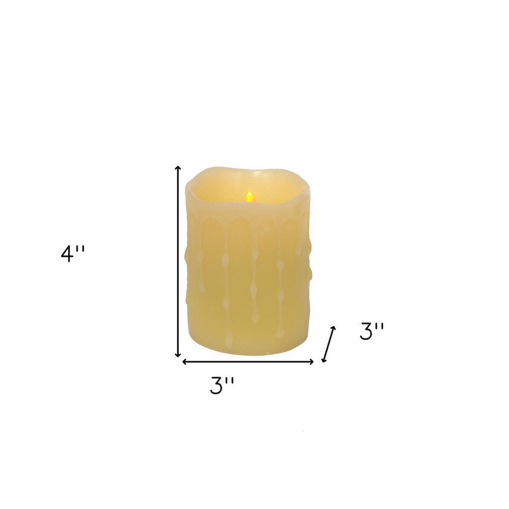 Set Of Four Yellow Flameless Pillar Candle. Picture 9