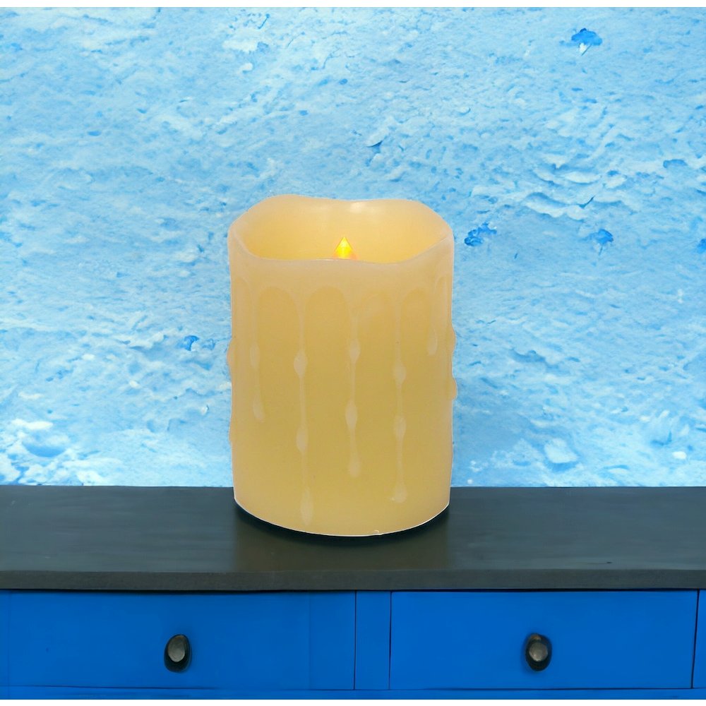 Set Of Four Yellow Flameless Pillar Candle. Picture 2