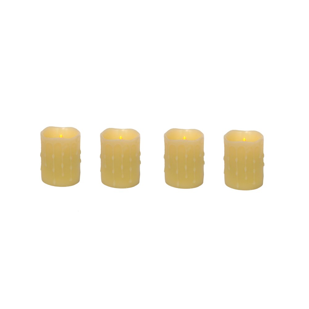 Set Of Four Yellow Flameless Pillar Candle. Picture 4