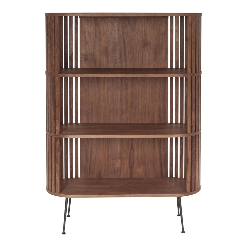 57" Walnut Wood Three Tier Standard Bookcase. Picture 1