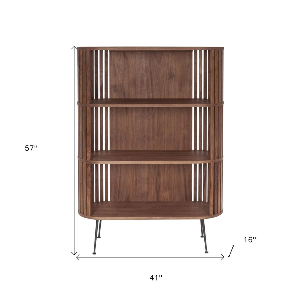57" Walnut Wood Three Tier Standard Bookcase. Picture 8