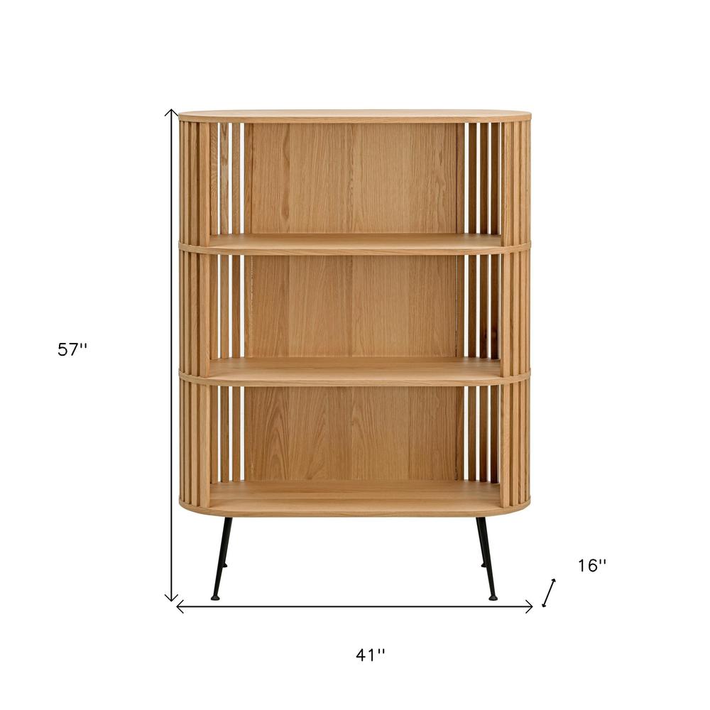 57" White Wood Three Tier Standard Bookcase. Picture 9