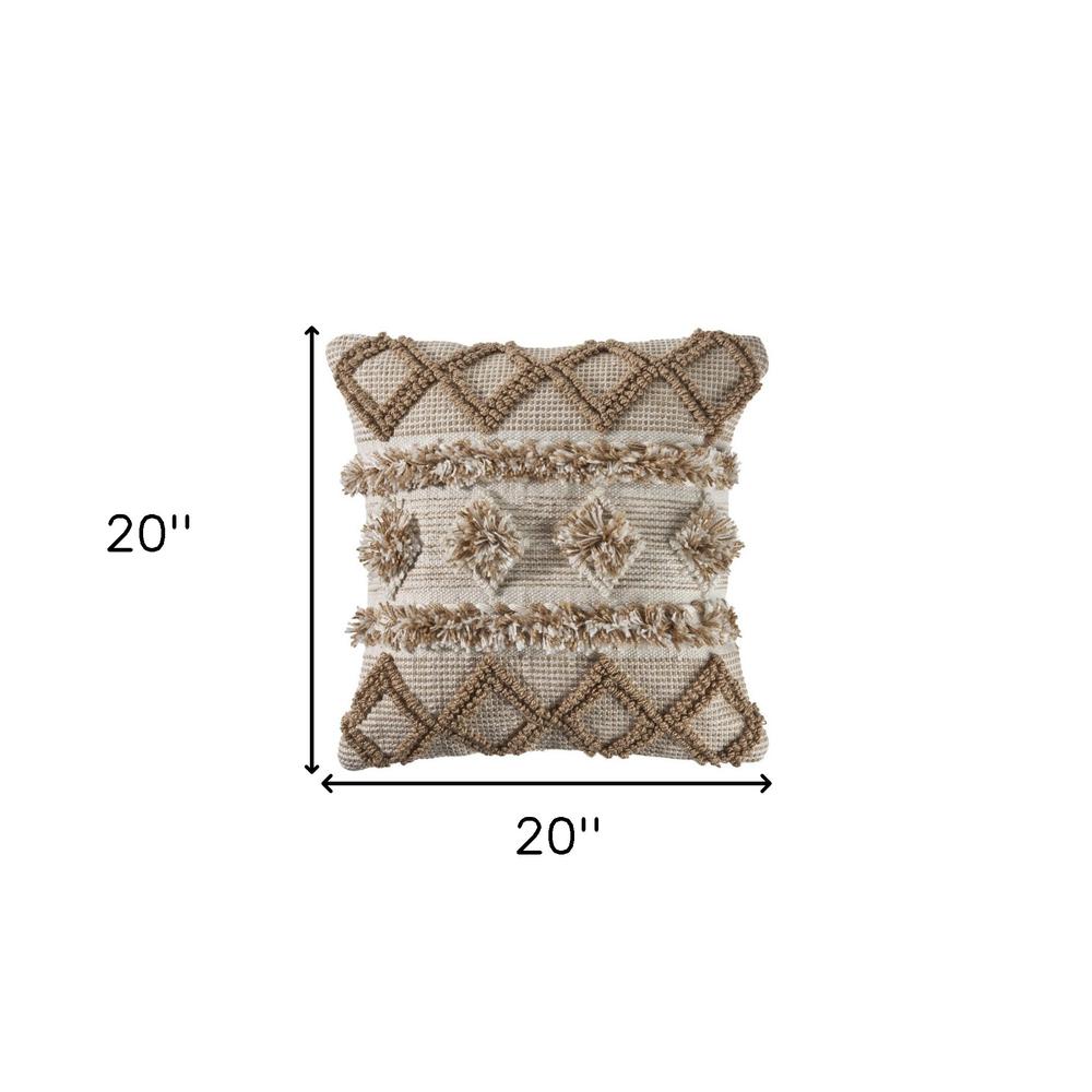 20" X 20" Tan Zippered Geometric Indoor Outdoor Throw Pillow. Picture 7