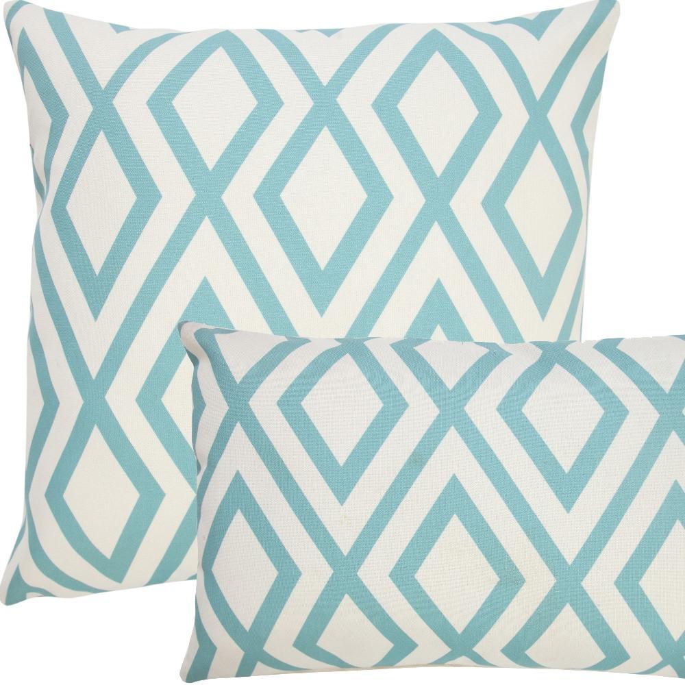 20" x 20" Blue Zippered Geometric Indoor Outdoor Throw Pillow. Picture 4
