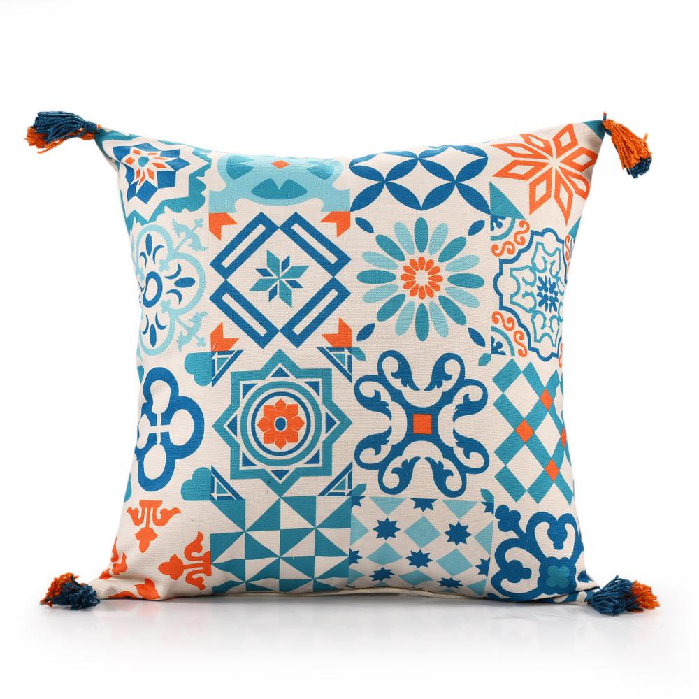 20" X 20" Blue Zippered Geometric Indoor Outdoor Throw Pillow. Picture 1