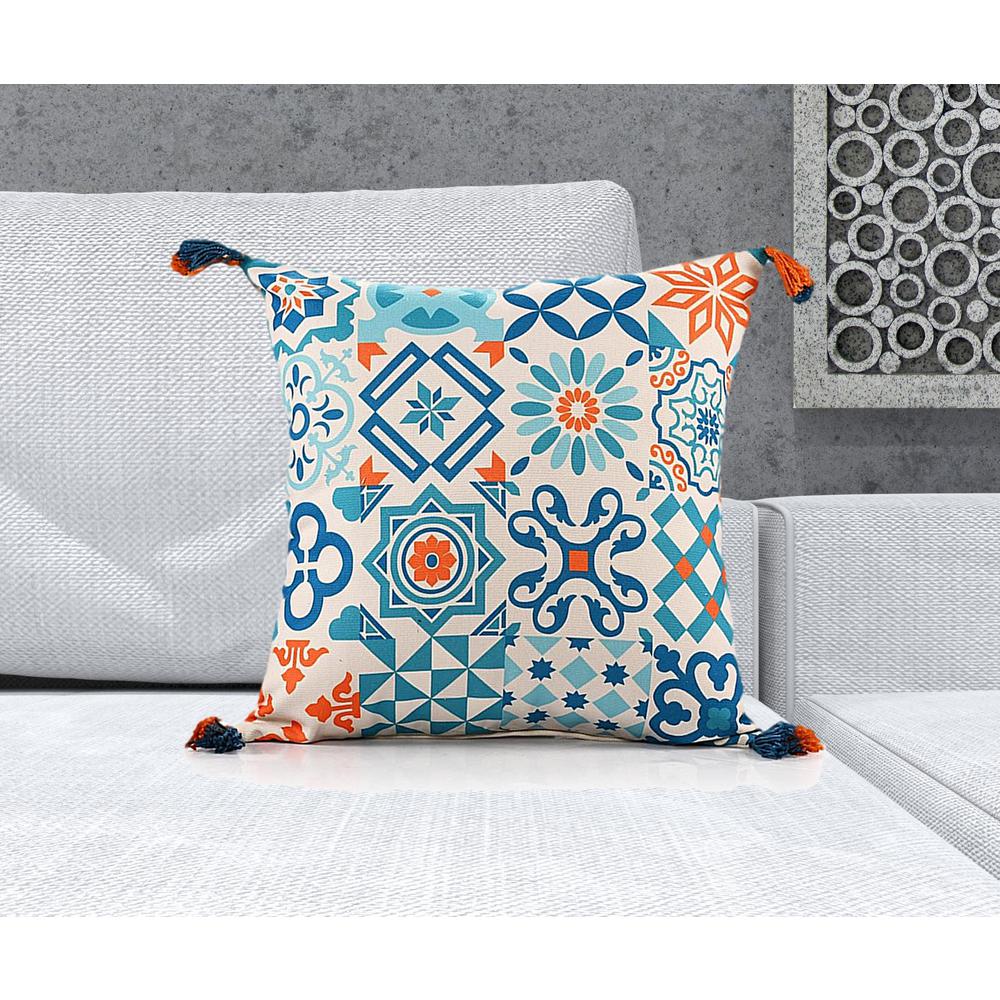 20" X 20" Blue Zippered Geometric Indoor Outdoor Throw Pillow. Picture 3