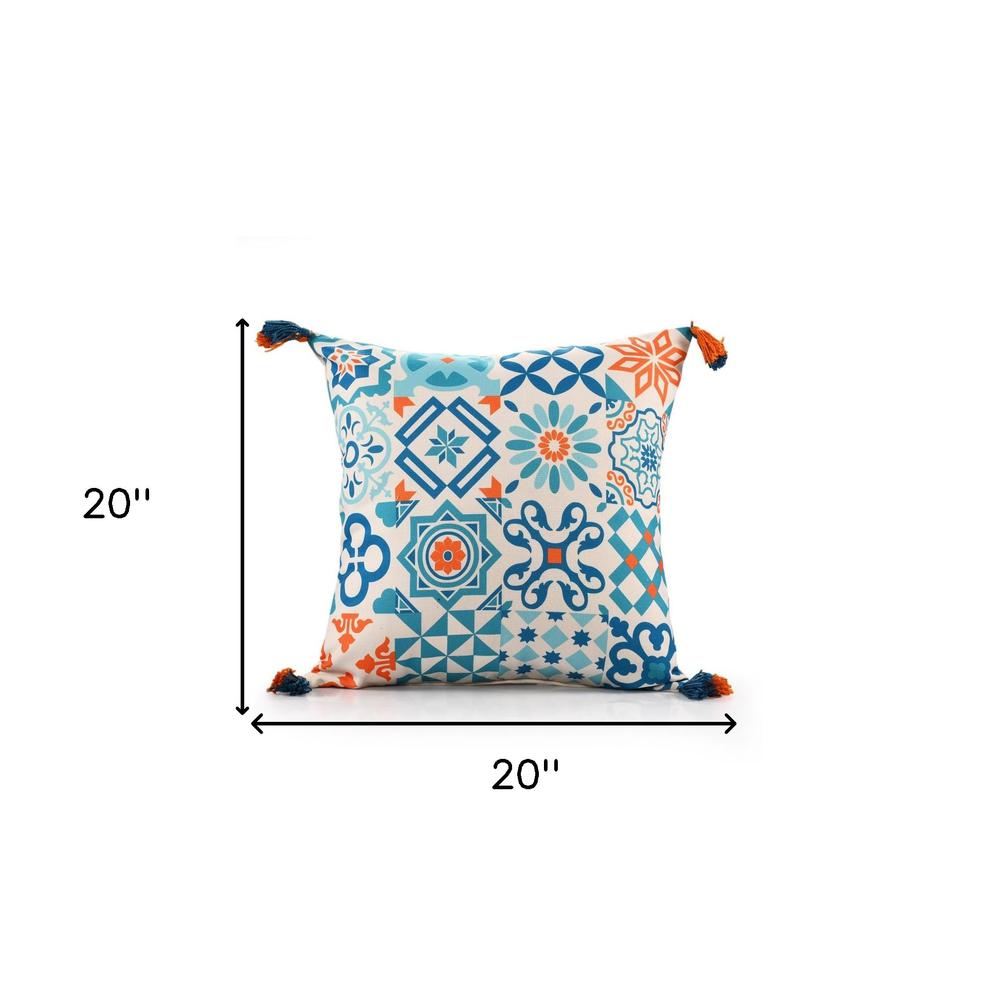 20" X 20" Blue Zippered Geometric Indoor Outdoor Throw Pillow. Picture 8