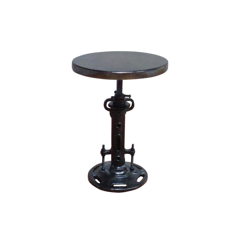 13" Black Round Industrial Adjustable Wood and Metal Stool.. Picture 1