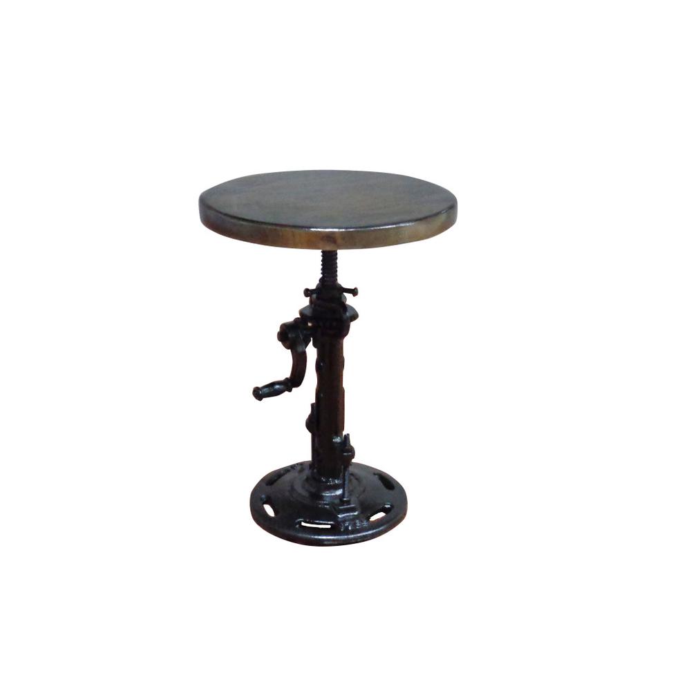 13" Black Round Industrial Adjustable Wood and Metal Stool.. Picture 4