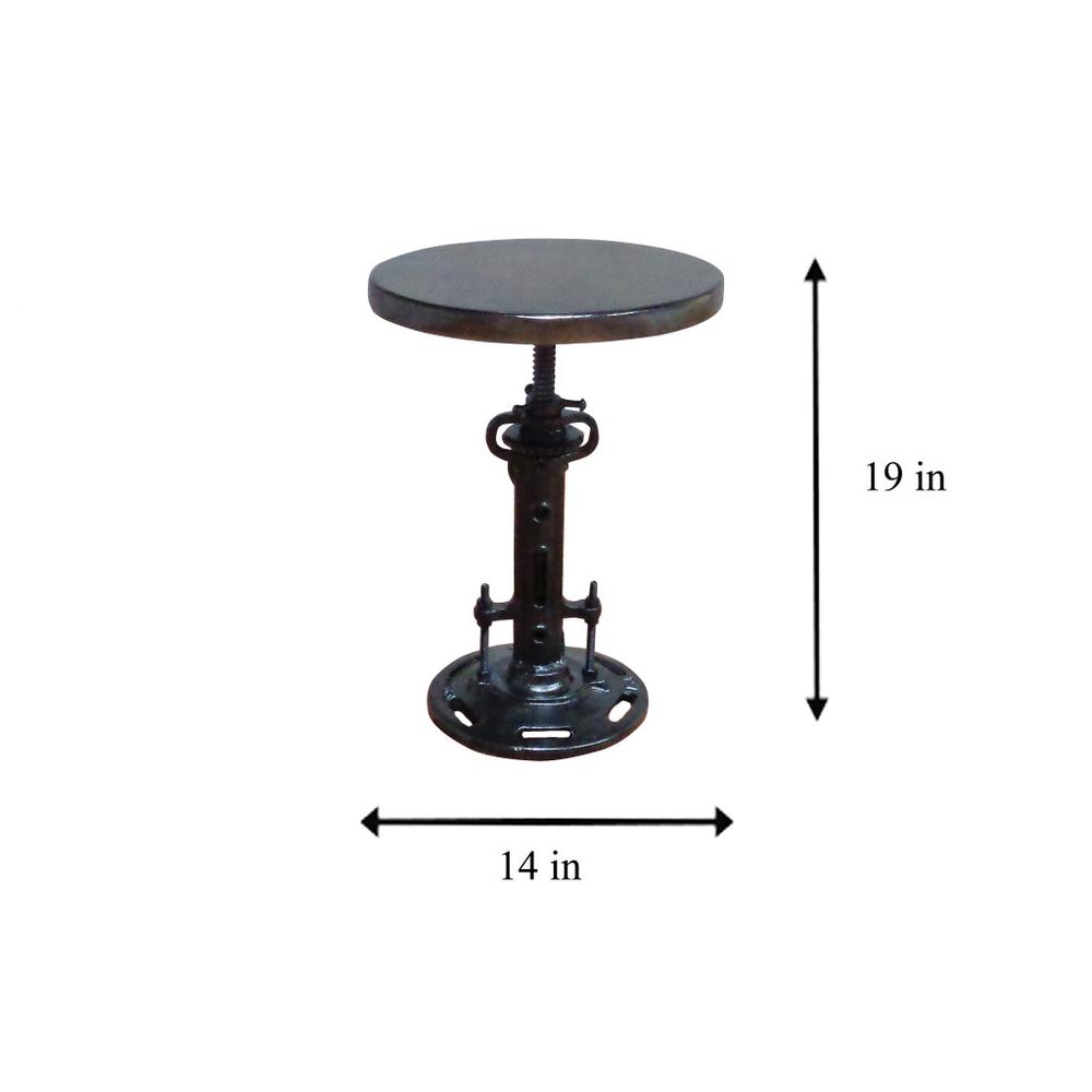 13" Black Round Industrial Adjustable Wood and Metal Stool.. Picture 7