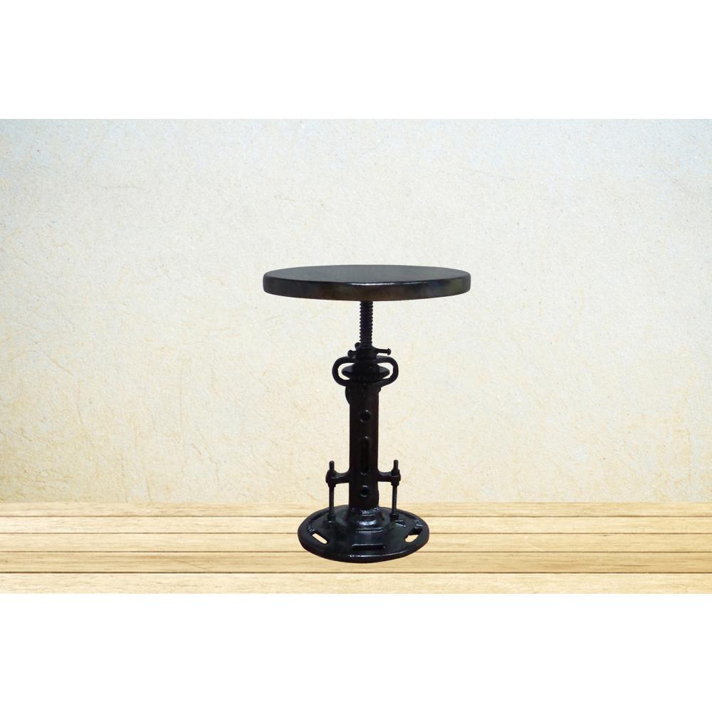 13" Black Round Industrial Adjustable Wood and Metal Stool.. Picture 6