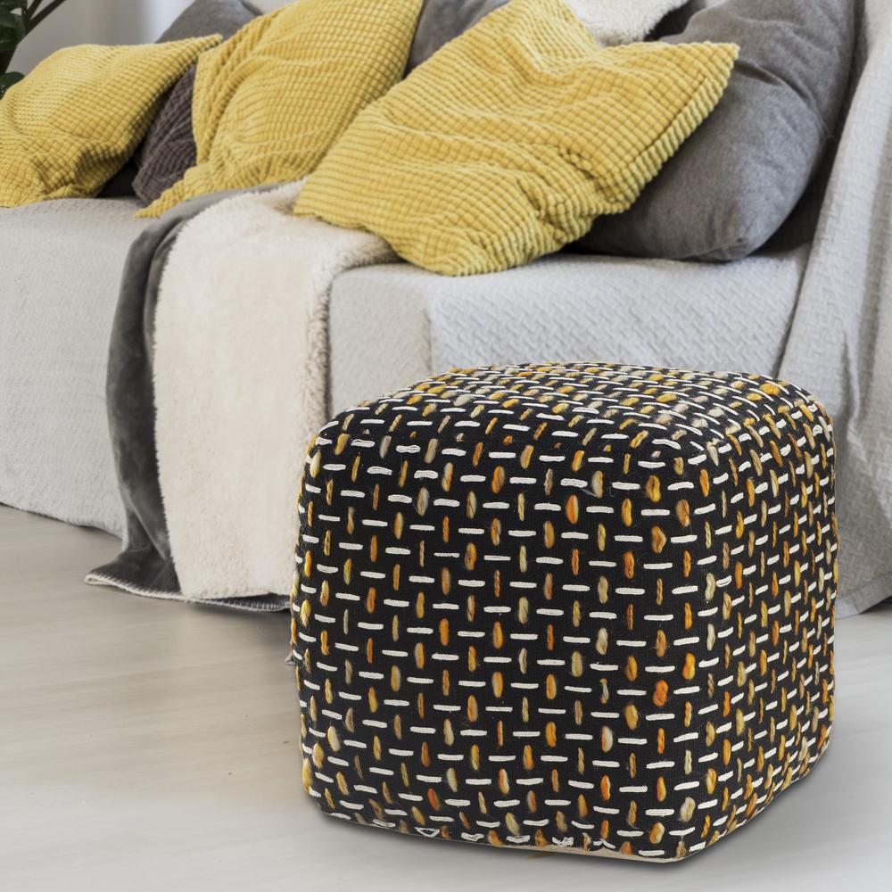 16" Black Polyester Ottoman. Picture 8