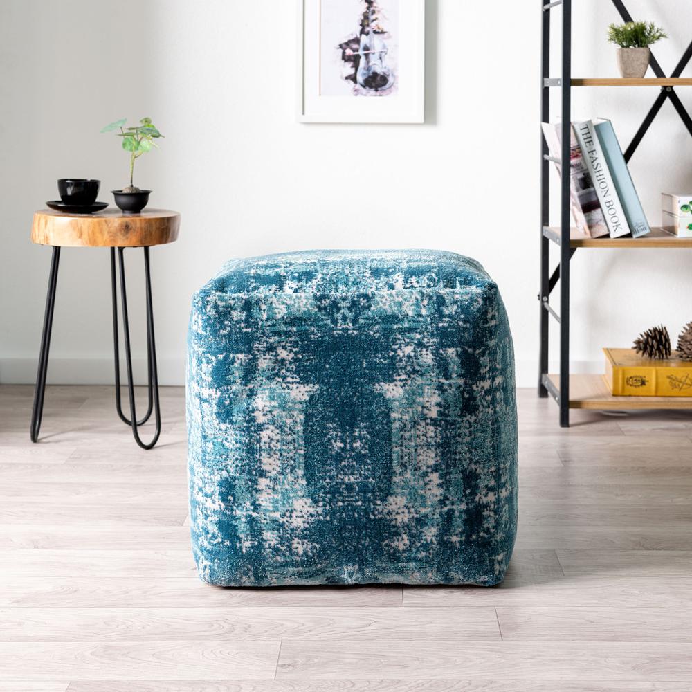 18" Blue Polyester Blend Ottoman. Picture 7