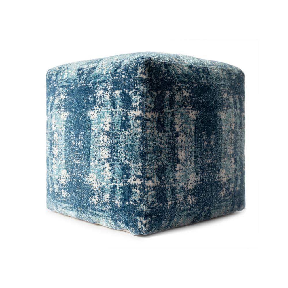 18" Blue Polyester Blend Ottoman. Picture 4