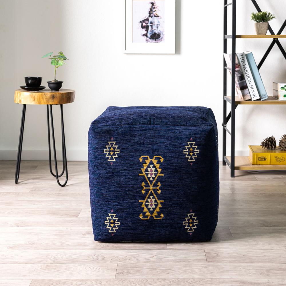 18" Blue Polyester Blend Ottoman. Picture 7