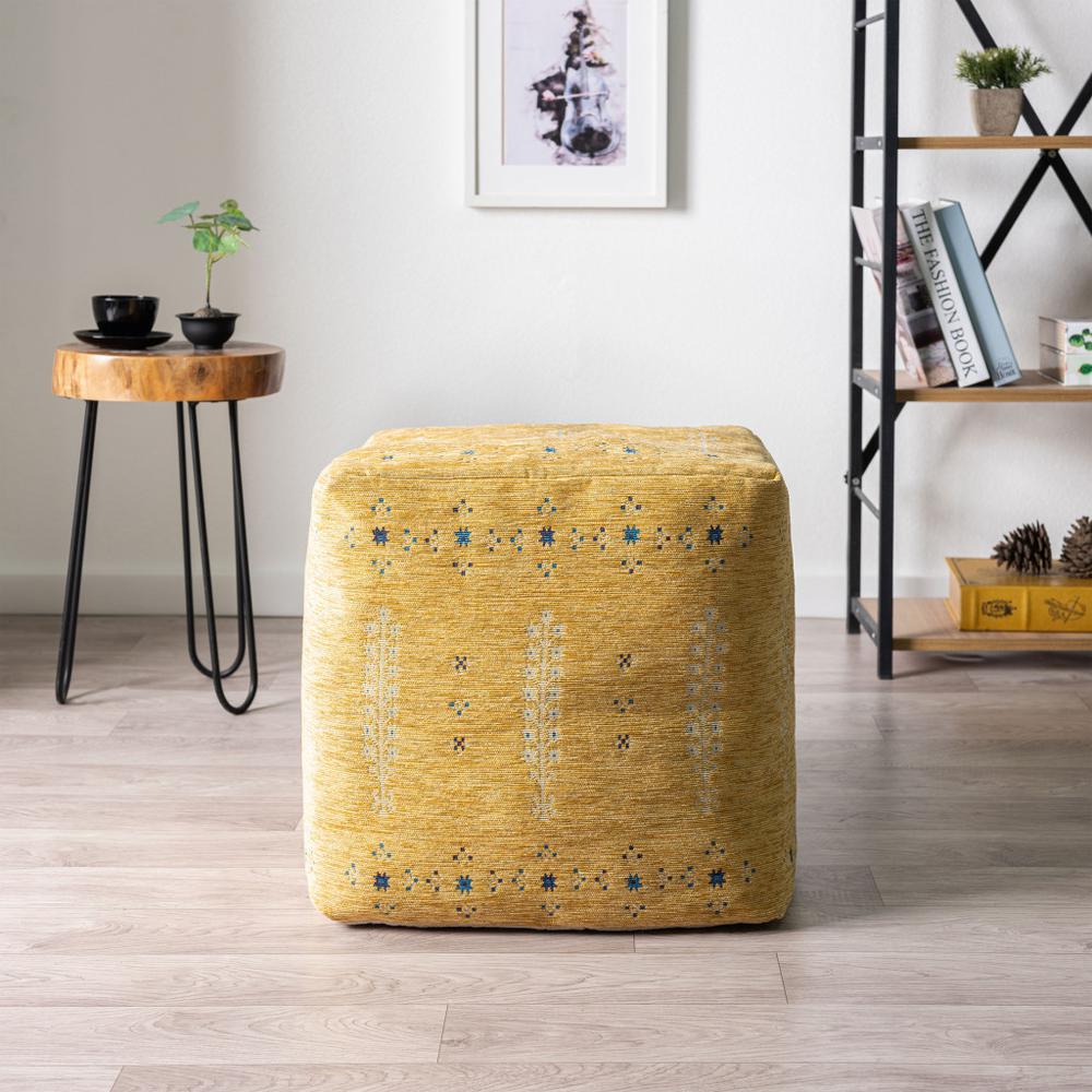 18" Yellow Polyester Blend Ottoman. Picture 7