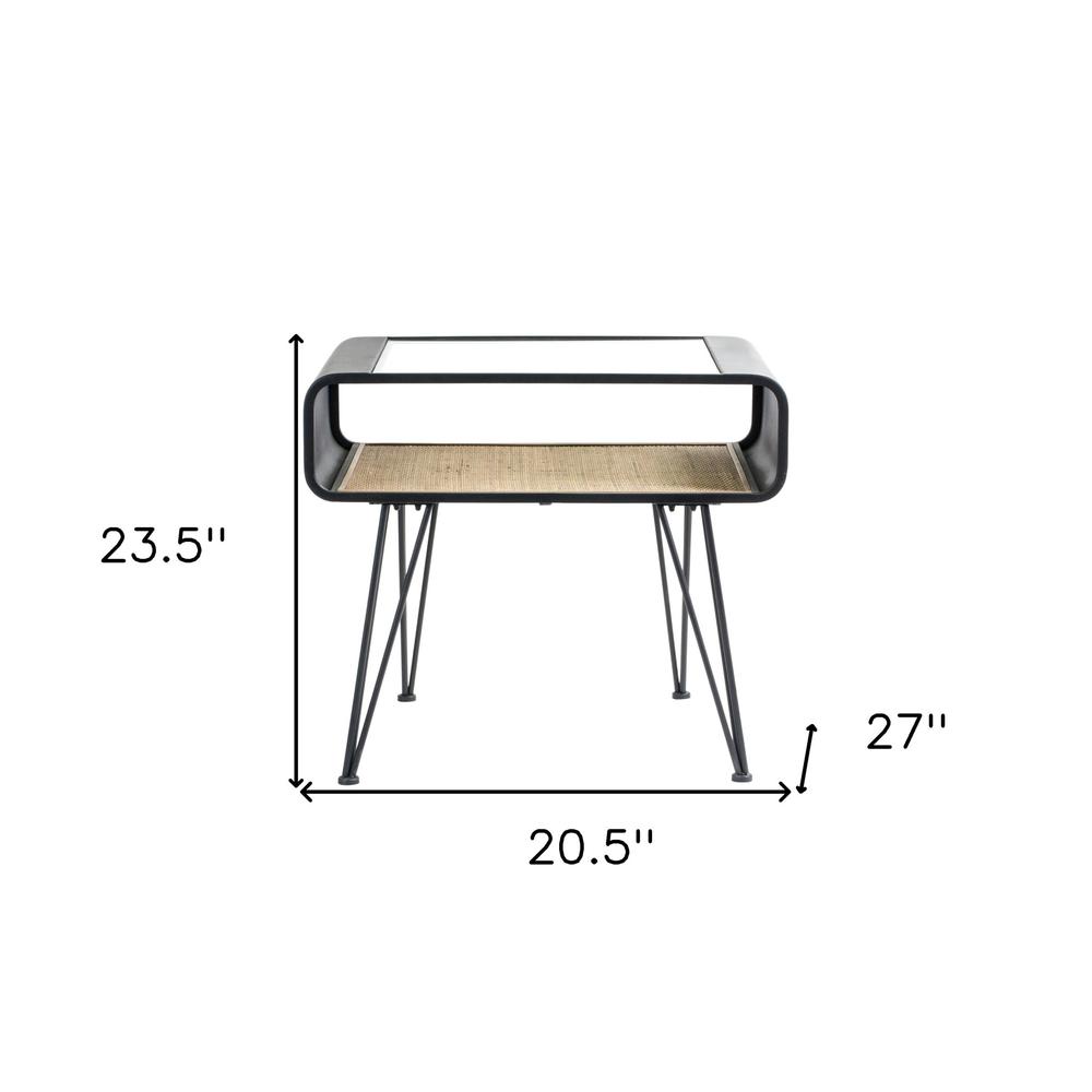 21" Black Metal and Glass End Table With Shelf. Picture 5