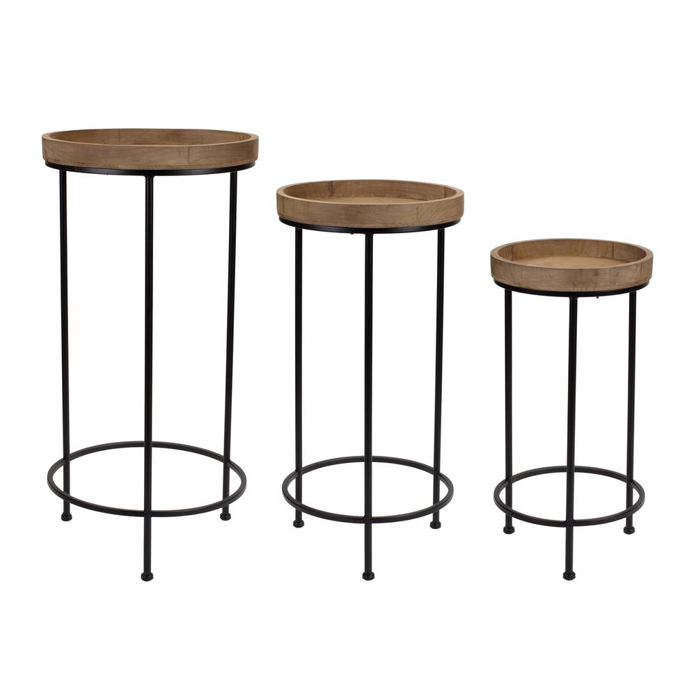 Set Of Three 14" Black And Brown Solid Wood Round End Tables. Picture 5